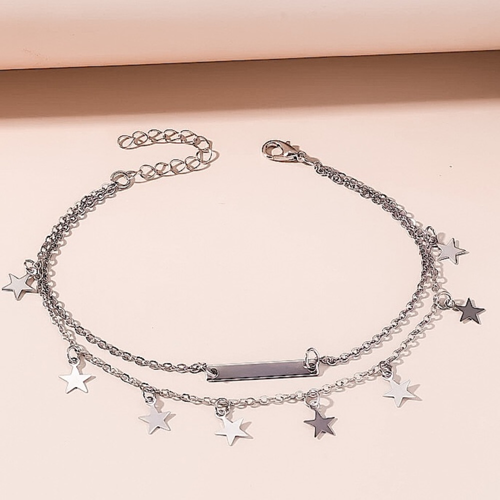 🔴𝟭𝟬/$𝟮𝟱🔴NEW 2 Layered Bar Star Anklet - Picture 5 of 17
